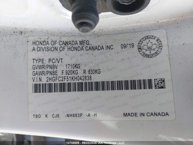 Honda Civic Lx 2019 2HGFC2F51KH042838 Image 19