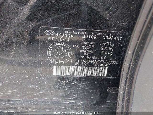 Hyundai Elantra Limited 2015 KMHDH4AH0FU308000 Image 9