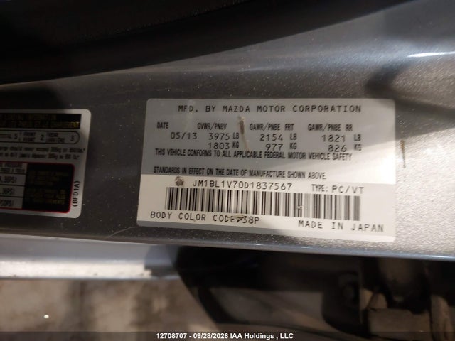 Aukcja sprzedaży 2013 Mazda Mazda3 Gs-sky, vin: JM1BL1V70D1837567, numer aukcji: 12708707