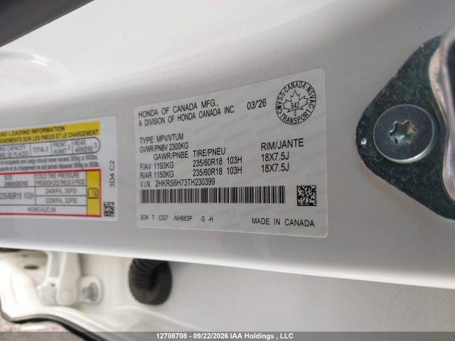 Aukcja sprzedaży 2026 Honda Cr-v Ex-l Hybrid, vin: 2HKRS6H73TH230399, numer aukcji: 12708708
