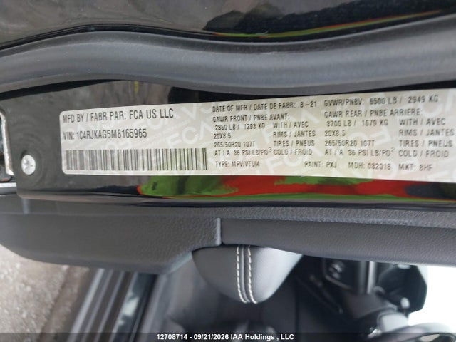 Продажа на аукционе авто 2021 Jeep Grand Cherokee L Altitude, vin: 1C4RJKAG5M8165965, номер лота: 12708714