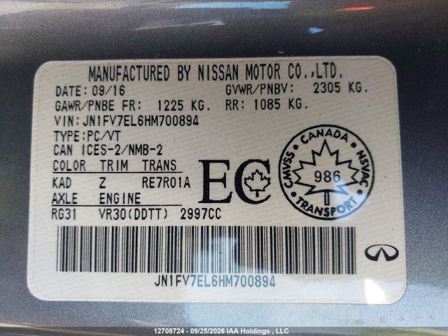 Продаж на аукціоні авто 2017 Infiniti Q60, vin: JN1FV7EL6HM700894, номер лоту: 12708724