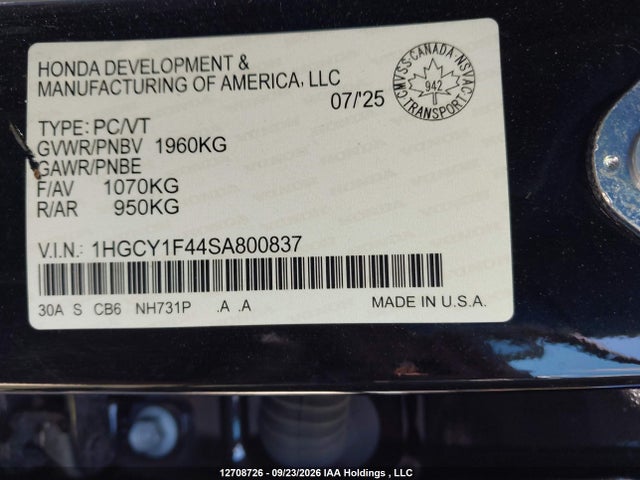 2025 Honda Accord Se მანქანა იყიდება აუქციონზე, vin: 1HGCY1F44SA800837, აუქციონის ნომერი: 12708726