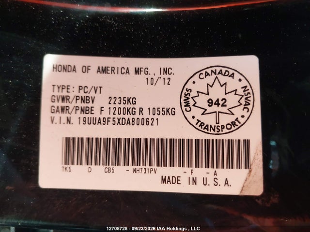 Auction sale of the 2013 Acura Tl, vin: 19UUA9F5XDA800621, lot number: 12708728