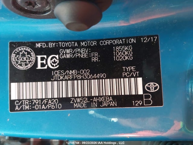 12708744 :رقم المزاد ، JTDKARFP8H3064490 vin ، 2017 Toyota Prius Prime مزاد بيع