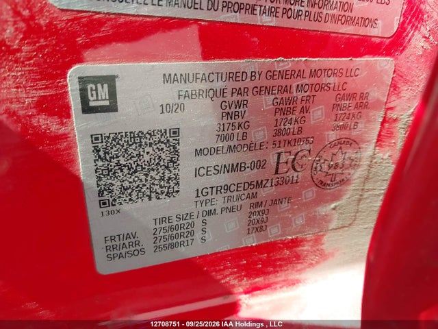 Aukcja sprzedaży 2021 Gmc Sierra 1500 Elevation, vin: 1GTR9CED5MZ133011, numer aukcji: 12708751