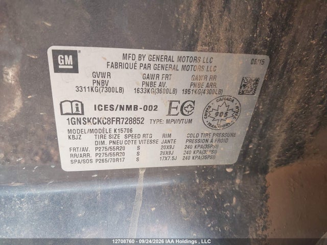 1GNSKCKC8FR728852 Chevrolet Tahoe Ltz