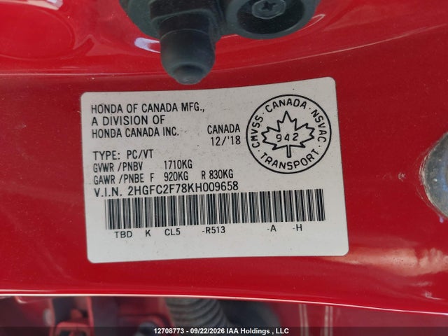 Honda Civic Ex 4dr 2019 2HGFC2F78KH009658 Image 9