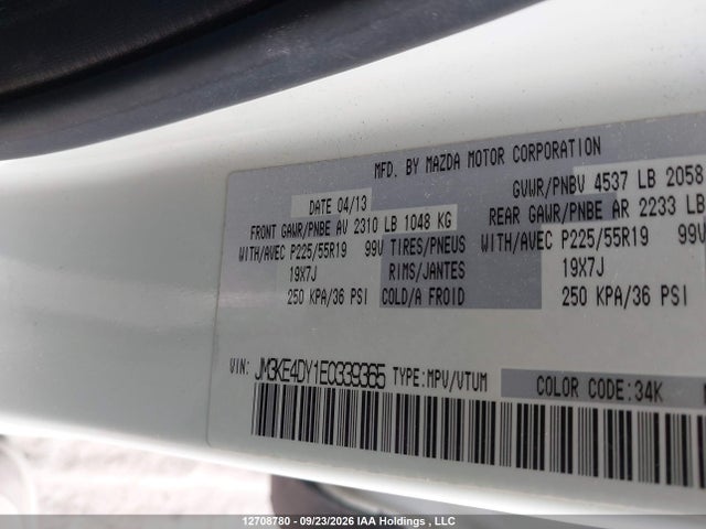12708780 :رقم المزاد ، JM3KE4DY1E0339365 vin ، 2014 Mazda Cx -5 Gt 4dr Awd مزاد بيع