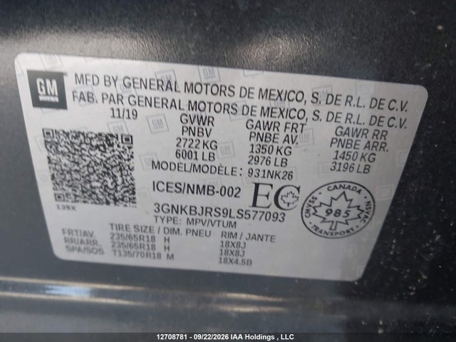 Aukcja sprzedaży 2020 Chevrolet Blazer True North, vin: 3GNKBJRS9LS577093, numer aukcji: 12708781