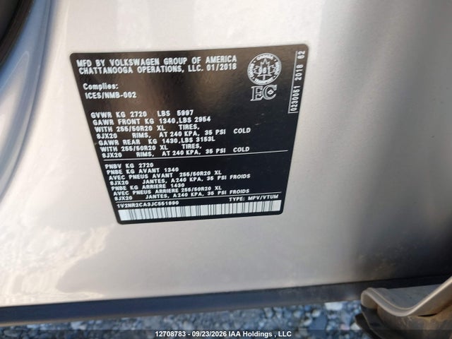 Продаж на аукціоні авто 2018 Volkswagen Atlas 3.6 Fsi Execline, vin: 1V2NR2CA3JC551890, номер лоту: 12708783