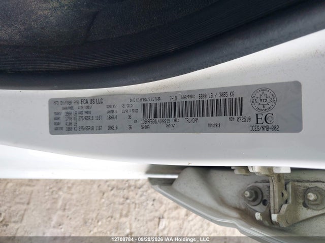 2020 Ram 1500 Big Horn მანქანა იყიდება აუქციონზე, vin: 1C6RRFBG0LN100219, აუქციონის ნომერი: 12708784