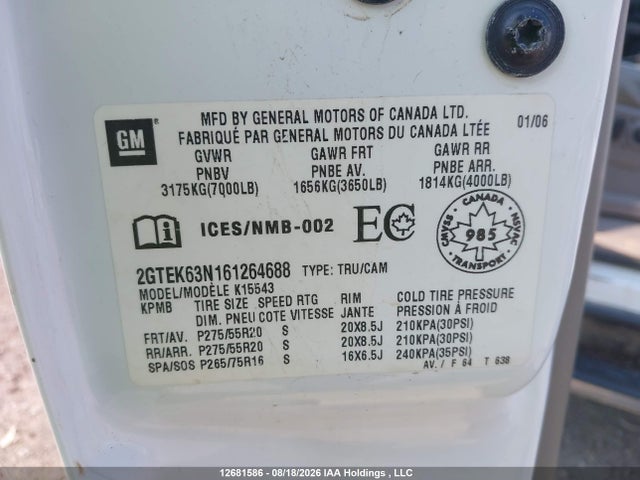 Продажа на аукционе авто 2006 Gmc Sierra 1500 Denali, vin: 2GTEK63N161264688, номер лота: 12681586