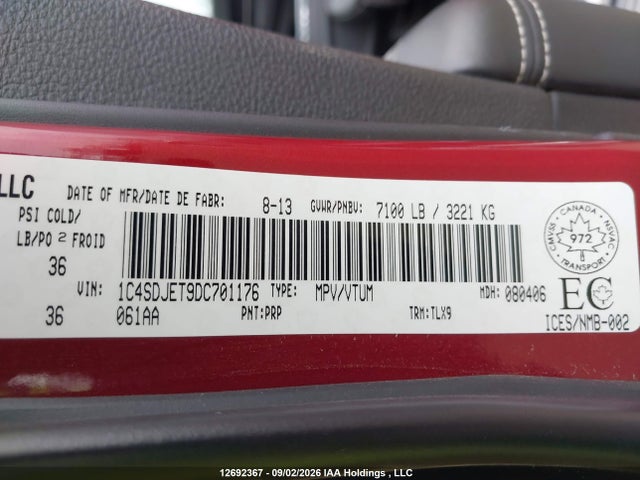 2013 Dodge Durango Citadel მანქანა იყიდება აუქციონზე, vin: 1C4SDJET9DC701176, აუქციონის ნომერი: 12692367