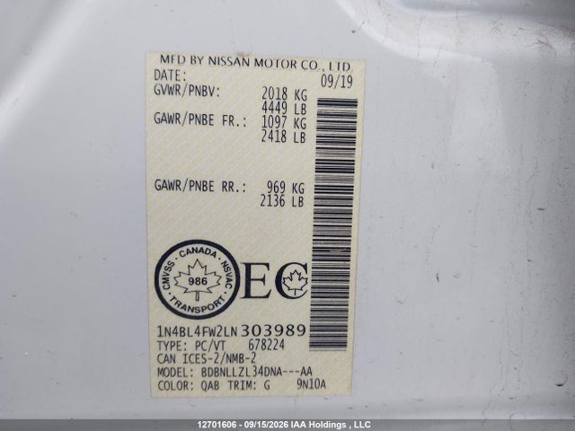 Nissan Altima 2.5 Platinum 2020 1N4BL4FW2LN303989 Image 19