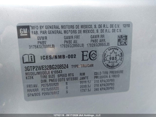 Продажа на аукционе авто 2011 Gmc Sierra 1500 Slt, vin: 3GTP2WE32BG208524, номер лота: 12702119