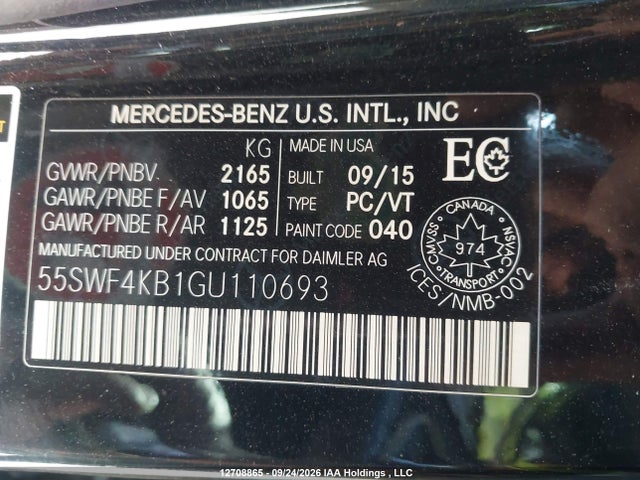 Aukcja sprzedaży 2016 Mercedes-benz C 300 4matic, vin: 55SWF4KB1GU110693, numer aukcji: 12708865