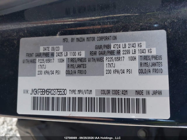 12708869 :رقم المزاد ، JM3KFBBM6R0375530 vin ، 2024 Mazda Cx-5 Gx مزاد بيع