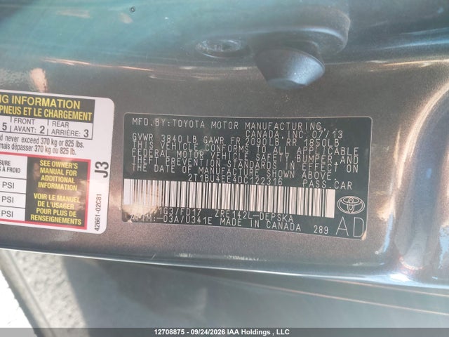Aukcja sprzedaży 2013 Toyota Corolla S/le, vin: 2T1BU4EE4DC122316, numer aukcji: 12708875
