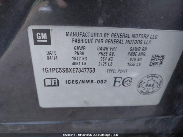 Продажа на аукционе авто 2014 Chevrolet Cruze, vin: 1G1PC5SBXE7347750, номер лота: 12708917
