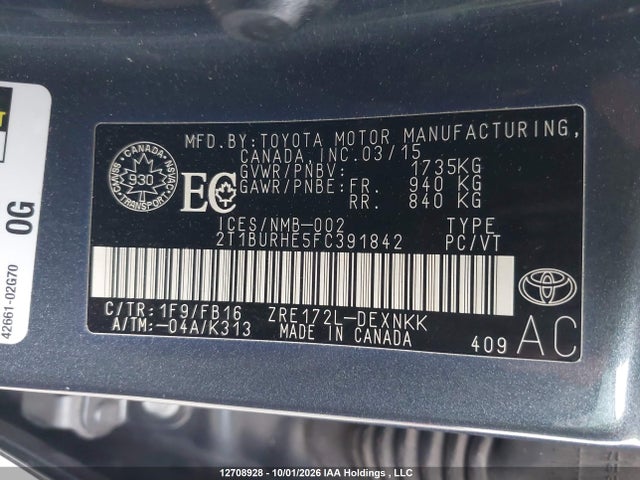 Toyota COROLLA LE 2015 2T1BURHE5FC391842 Image 20