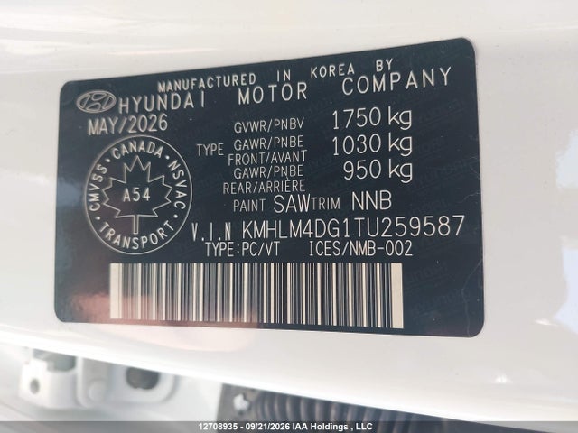 Aukcja sprzedaży 2026 Hyundai Elantra Sel Sport, vin: KMHLM4DG1TU259587, numer aukcji: 12708935