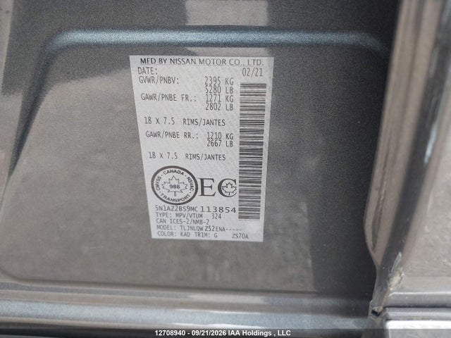 Nissan MURANO SV 2021 5N1AZ2BS9MC113854 Image 9