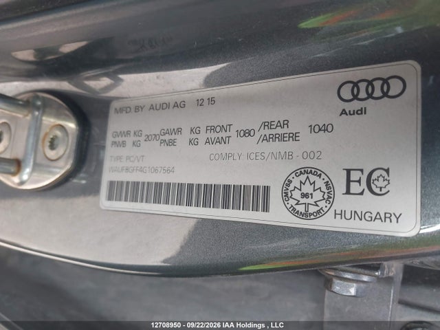 Продажа на аукционе авто 2016 Audi A3 2.0t Technik, vin: WAUF8GFF4G1067564, номер лота: 12708950