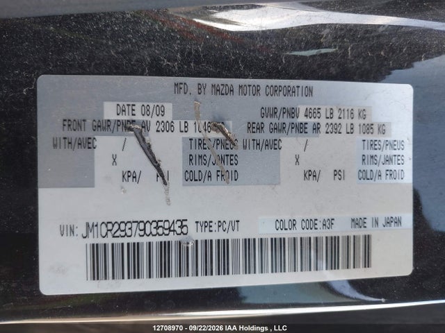 2009 Mazda 5 მანქანა იყიდება აუქციონზე, vin: JM1CR293790359435, აუქციონის ნომერი: 12708970