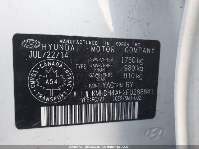 Aukcja sprzedaży 2015 Hyundai Elantra Sport Appearance, vin: KMHDH4AE2FU288841, numer aukcji: 12708973