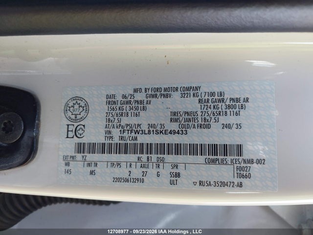 Aukcja sprzedaży 2025 Ford F150 Xlt, vin: 1FTFW3L81SKE49433, numer aukcji: 12708977