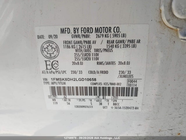 Ford Explorer 2020 1FMSK8DH2LGD10658 Image 9