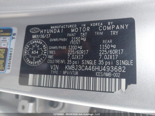 Продаж на аукціоні авто 2017 Hyundai Tucson Limited/sport And Eco/se, vin: KM8J3CA46HU493682, номер лоту: 12708988