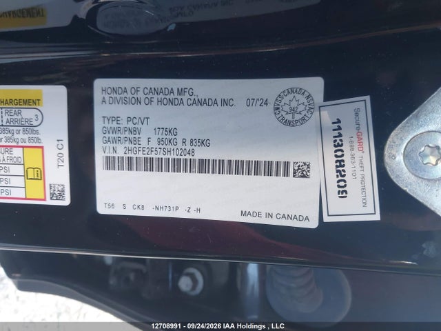 Продажа на аукционе авто 2025 Honda Civic Sport, vin: 2HGFE2F57SH102048, номер лота: 12708991