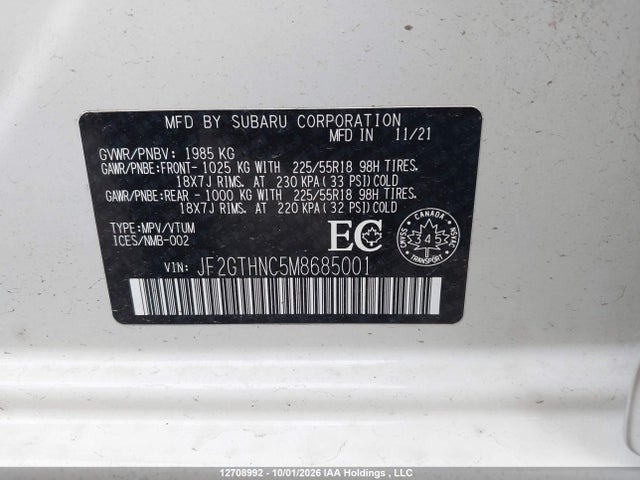 Aukcja sprzedaży 2021 Subaru Crosstrek Limited, vin: JF2GTHNC5M8685001, numer aukcji: 12708992