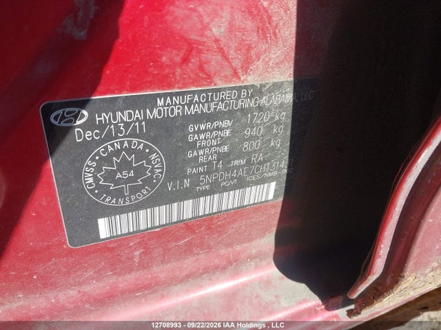Продажа на аукционе авто 2012 Hyundai Elantra Gls/limited, vin: 5NPDH4AE7CH131431, номер лота: 12708993