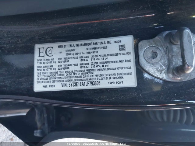 5YJ3E1EA1LF793806 Tesla MODEL 3