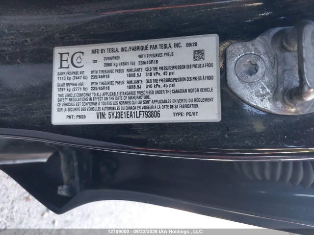 5YJ3E1EA1LF793806 Tesla MODEL 3