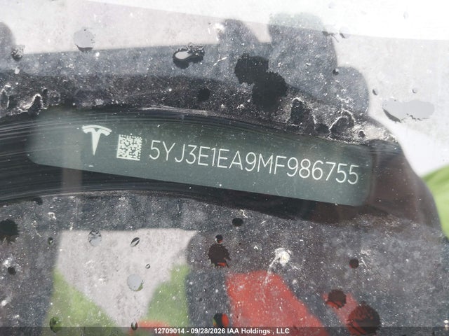 12709014 :رقم المزاد ، 5YJ3E1EA9MF986755 vin ، 2021 Tesla Model 3 Standard Range/standard Range Plus مزاد بيع