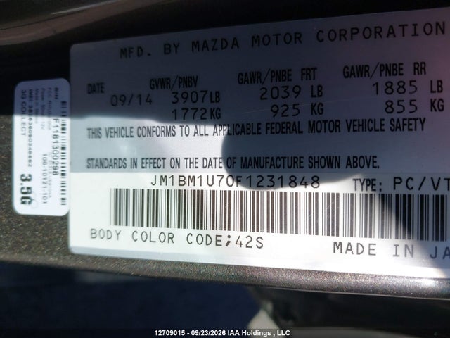 Mazda Mazda3 Gx 2015 JM1BM1U70F1231848 Image 9