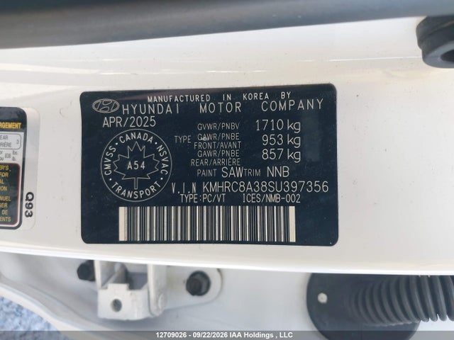 Aukcja sprzedaży 2025 Hyundai Venue Sel/limited, vin: KMHRC8A38SU397356, numer aukcji: 12709026
