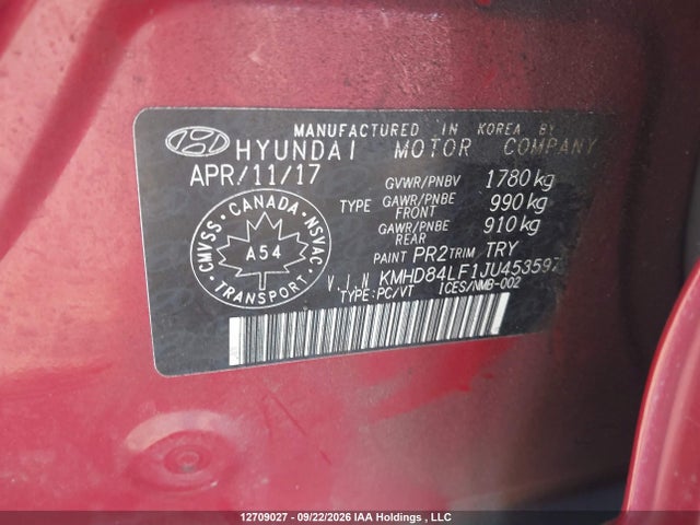 Продажа на аукционе авто 2018 Hyundai Elantra Gl, vin: KMHD84LF1JU453597, номер лота: 12709027