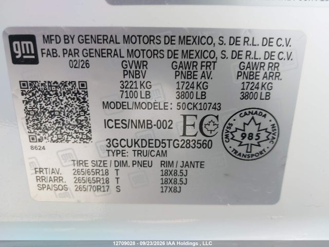 Aukcja sprzedaży 2026 Chevrolet Silverado K1500 Lt, vin: 3GCUKDED5TG283560, numer aukcji: 12709028