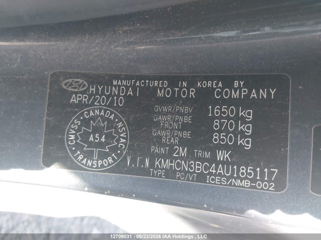 2010 Hyundai Accent Se მანქანა იყიდება აუქციონზე, vin: KMHCN3BC4AU185117, აუქციონის ნომერი: 12709031