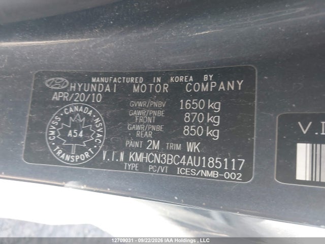 2010 Hyundai Accent Se მანქანა იყიდება აუქციონზე, vin: KMHCN3BC4AU185117, აუქციონის ნომერი: 12709031
