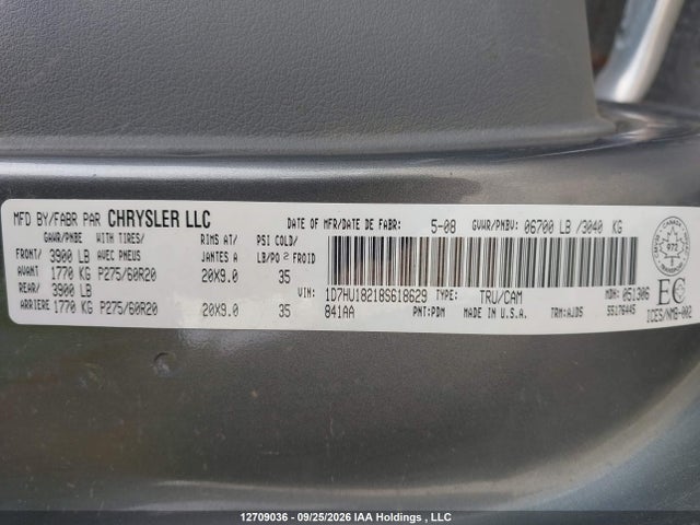 2008 Dodge Ram 1500 Slt მანქანა იყიდება აუქციონზე, vin: 1D7HU18218S618629, აუქციონის ნომერი: 12709036
