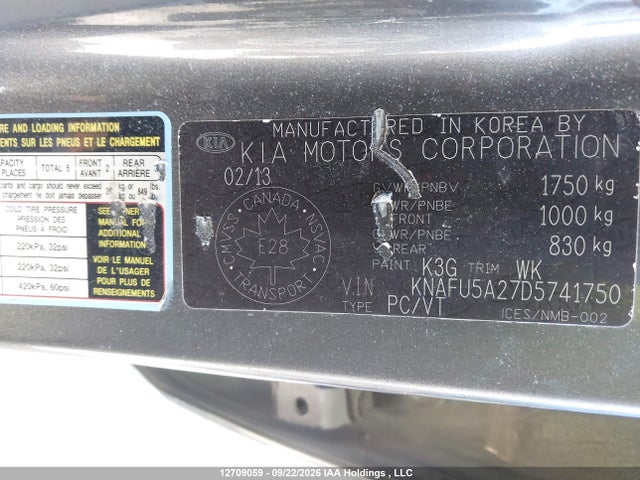 12709059 :رقم المزاد ، KNAFU5A27D5741750 vin ، 2013 Kia Forte مزاد بيع