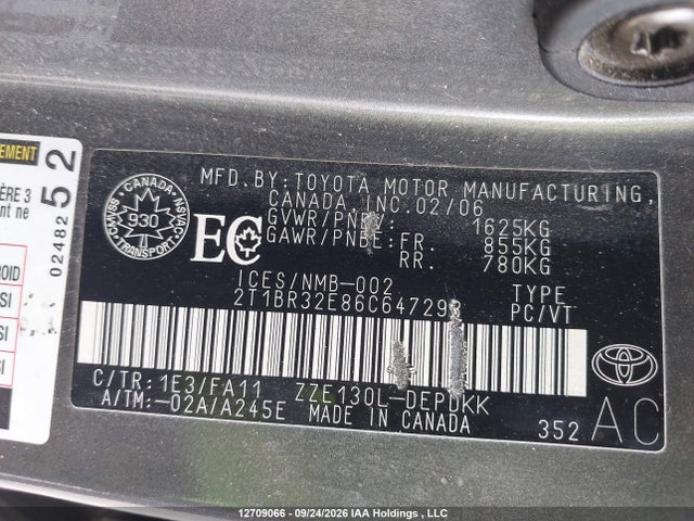 Aukcja sprzedaży 2006 Toyota Corolla Ce/le/s, vin: 2T1BR32E86C647298, numer aukcji: 12709066