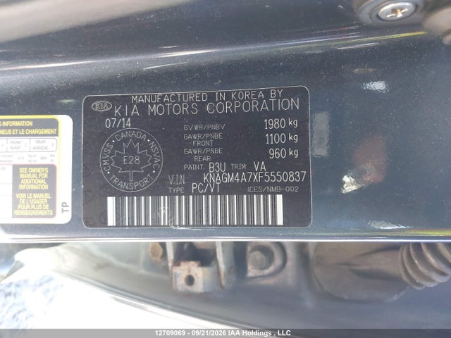 Aukcja sprzedaży 2015 Kia Optima, vin: KNAGM4A7XF5550837, numer aukcji: 12709069