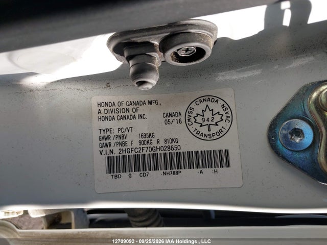 Honda CIVIC EX 2016 2HGFC2F70GH028650 Image 9